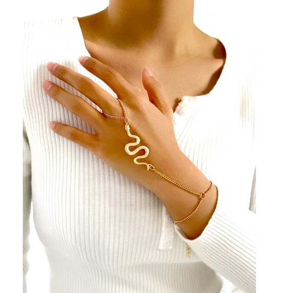 Gold Snake Bracelet and Ring - Picture 1 of 4